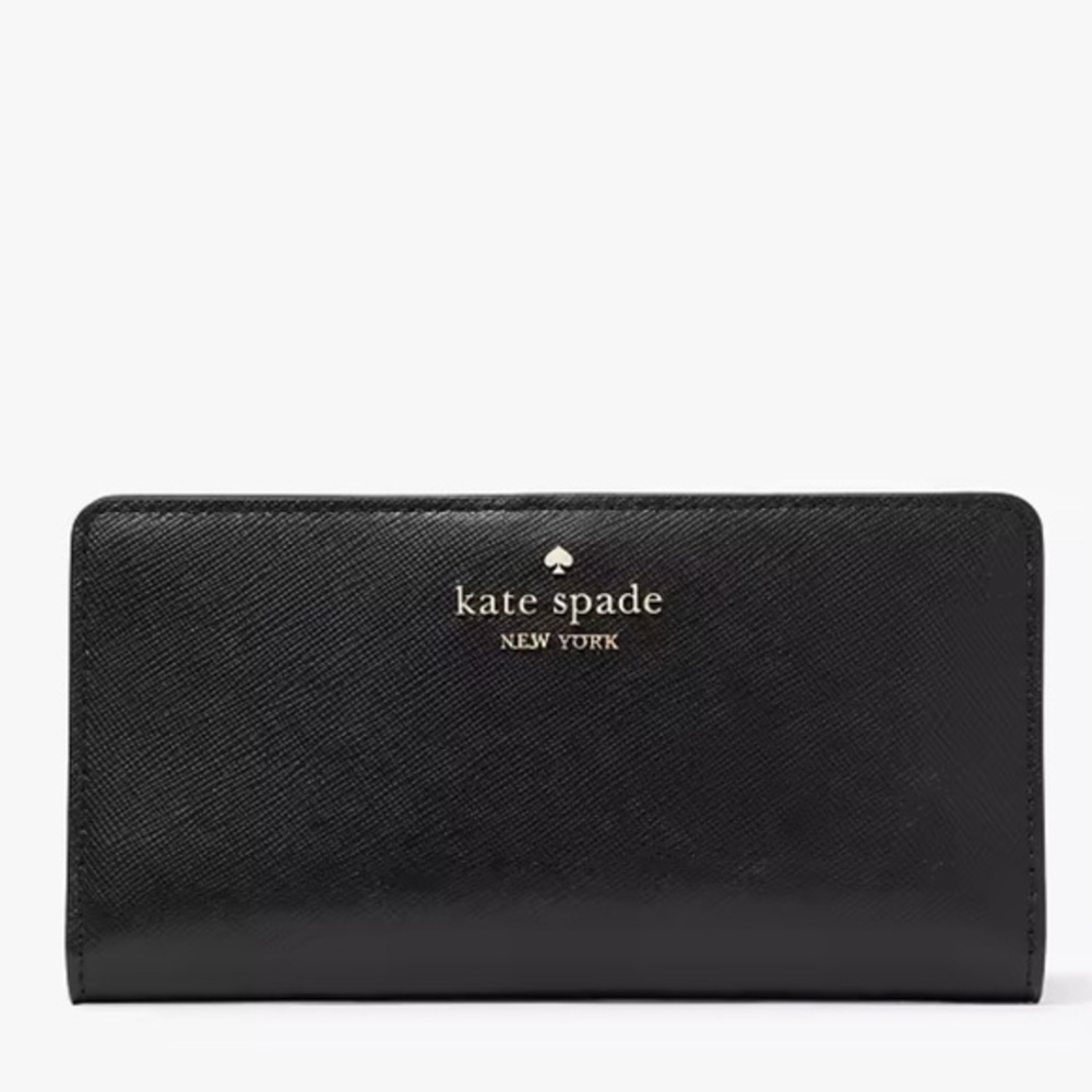 Kate Spade Black Madison Large Slim BiFold Wallet BRAND NEW